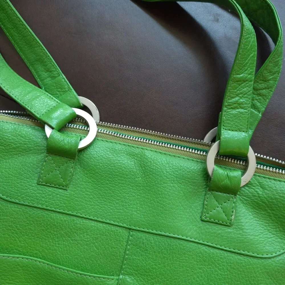 Vintage Latico Leathers Kelly Green Leather Laptop Tote USA Organizer Bag Rare